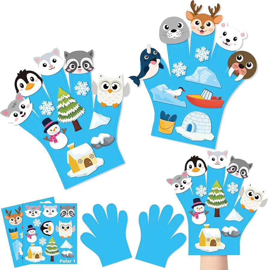 WATINC Felt Story Finger Puppets - 2Pcs DTY Storytelling Hand Puppet Felt Art Craft Education Gift, Making Storytime Glove Puppet Early Learning Role Play for Kids Toddles (Polar Animals)