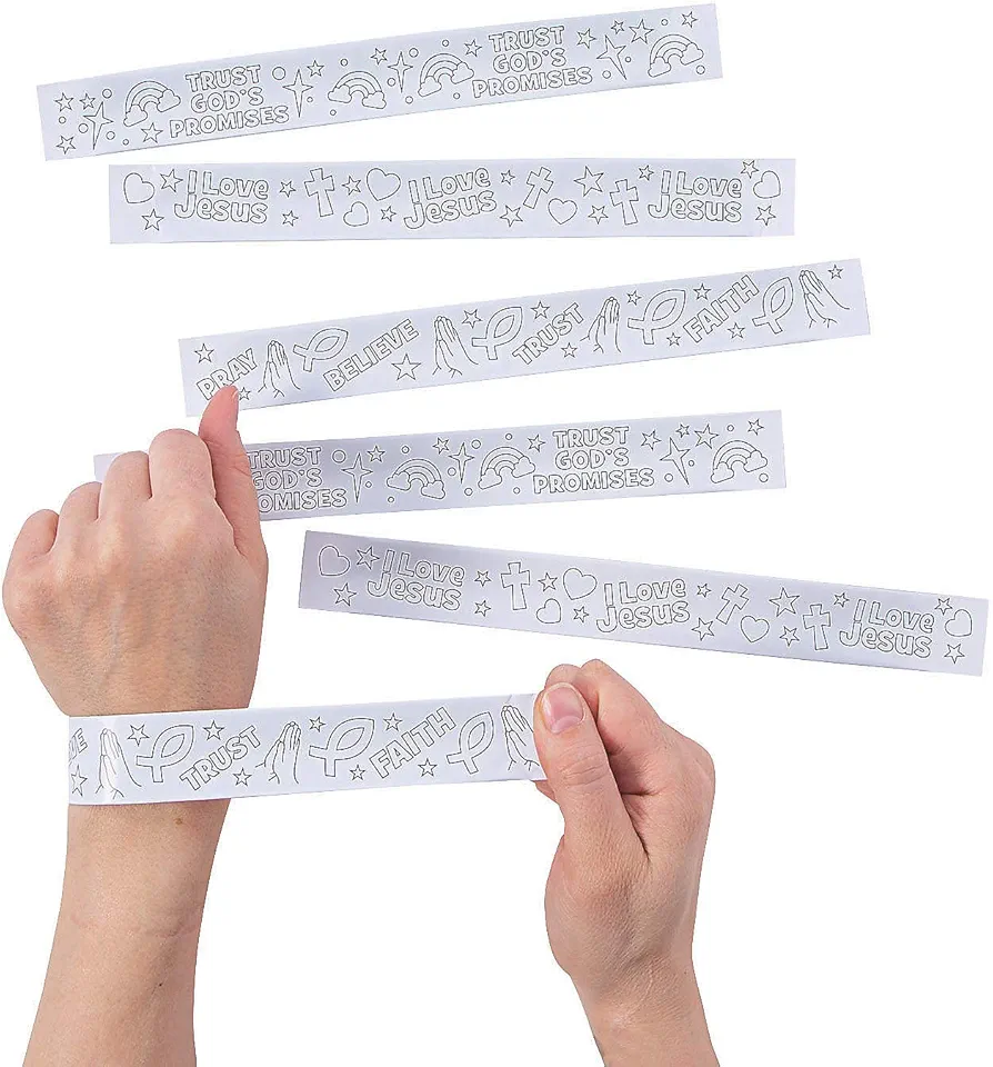 Fun Express Color Your Own Faith Slap Bracelets - VBS and Sunday School Craft Kits - Bulk set of 48