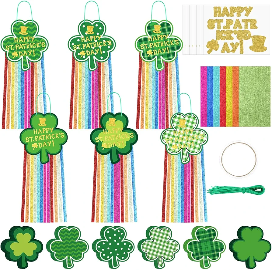 ReliThick 30 Set St. Patrick's Day DIY Craft Kits for Kids 22 Inch Glitter St. Pat's Decoration Rainbow Lucky Shamrock Make Your Own Green Irish Large Hanging Sign for Home Classroom Activities Party