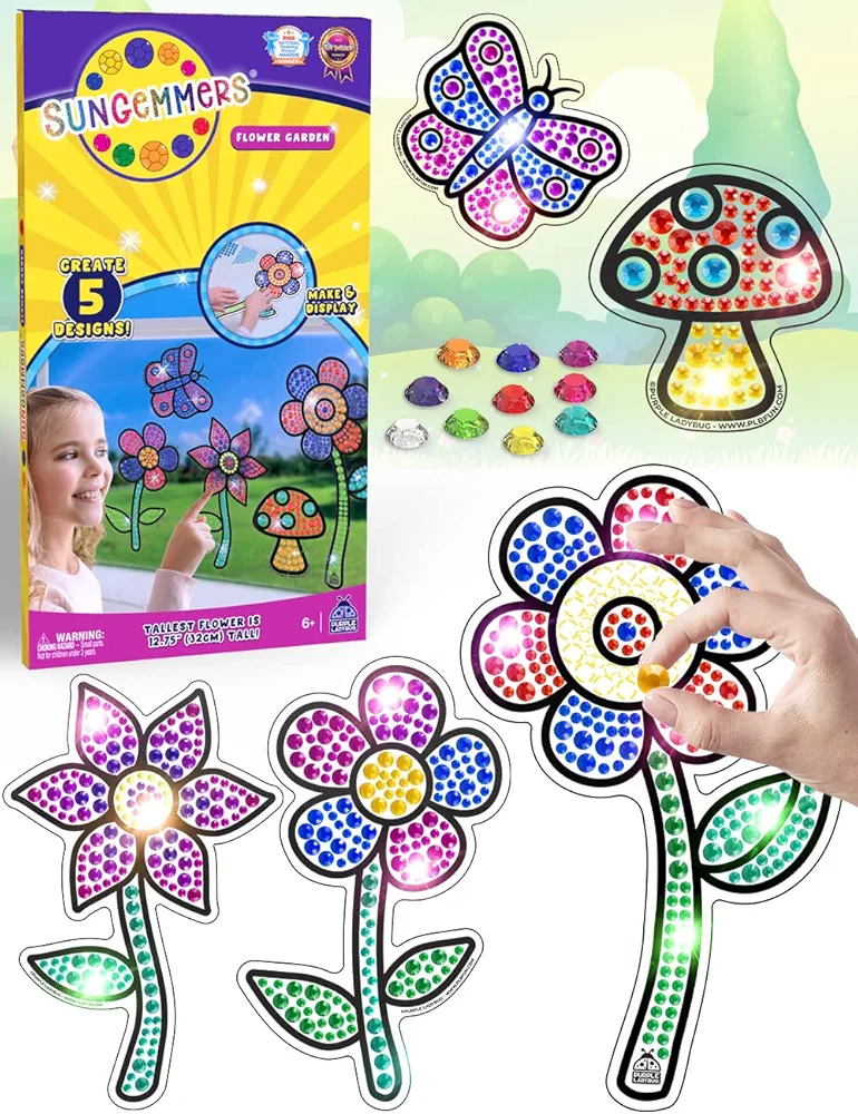 SUNGEMMERS Gem Art for Kids Crafts - Suncatcher Kit for Kids, Christmas Stocking Stuffers for Girls 8-12 6-8, 8 7 6 Year Old Girl Birthday Gift, Arts and Crafts for Kids Ages 4-8 8-12 6-8 Girls & Boys