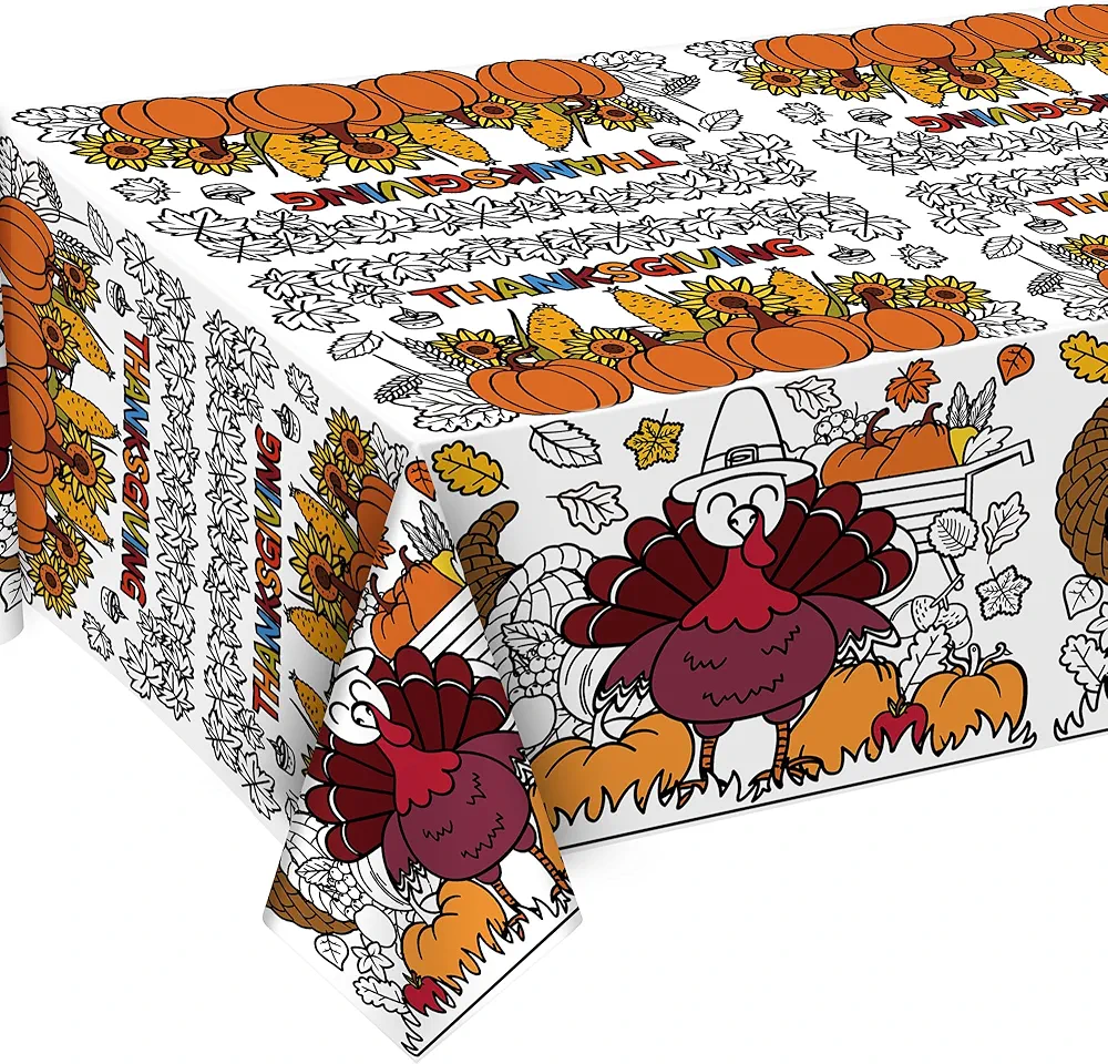OHOME Thanksgiving Decorations Indoor - Paper Coloring Tablecloth | Thanksgiving Table Decor - Friendsgiving Banner for Door Wall | Thanksgiving Crafts Games for Kids,54" x 88"