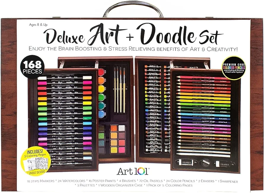 Art 101 Deluxe Art and Doodle Art Set, Assorted Colors, 168 Pieces (53168)