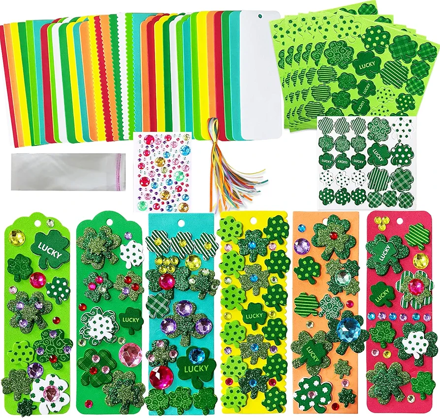 35 Sets St Patrick's Day Bookmark Craft Kits Foam DIY 3D Shamrock Bookmark Saint Patrick Day Crafts for Kids Classroom Art Projects Activity St Patrick's Day Party Favors (st patrick day bookmark)