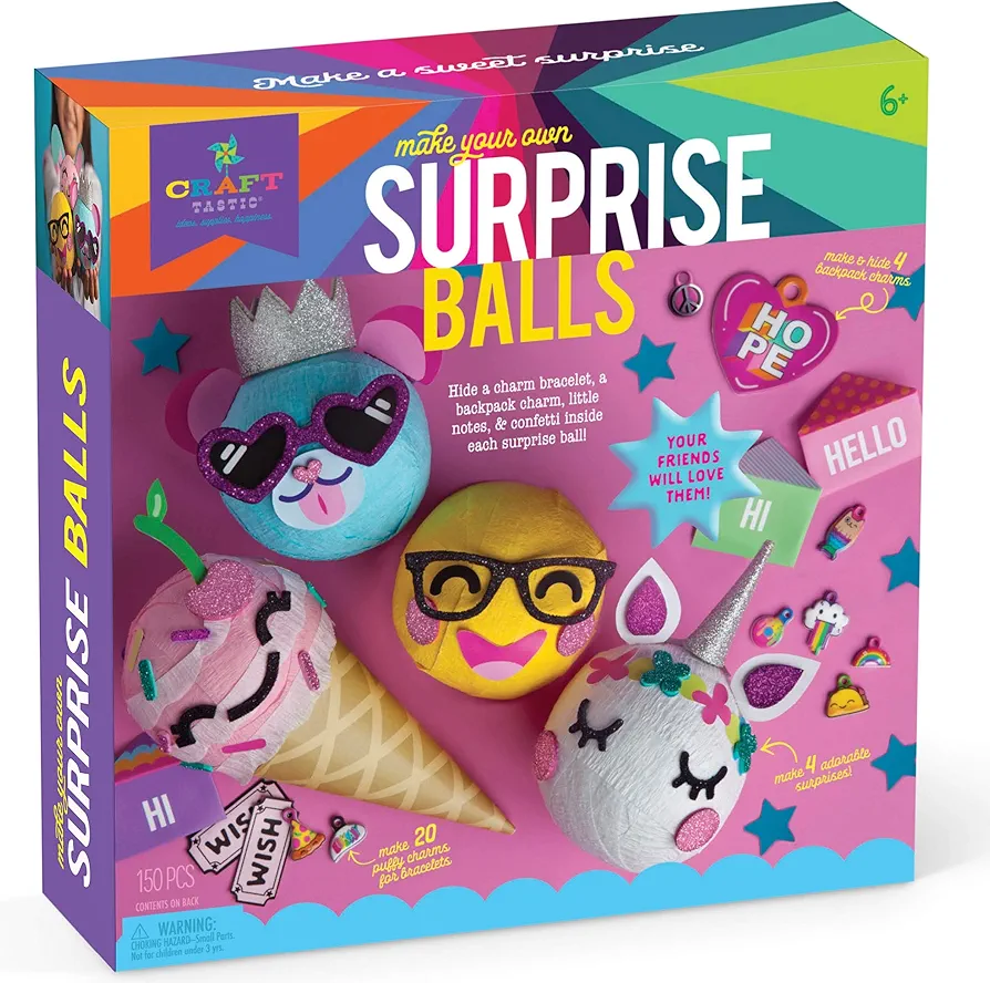 Craft-tastic - DIY Surprise Balls - Arts & Craft Kit - Make Your Own Gift with a Charm Bracelet or Backpack Charm - for Ages +6