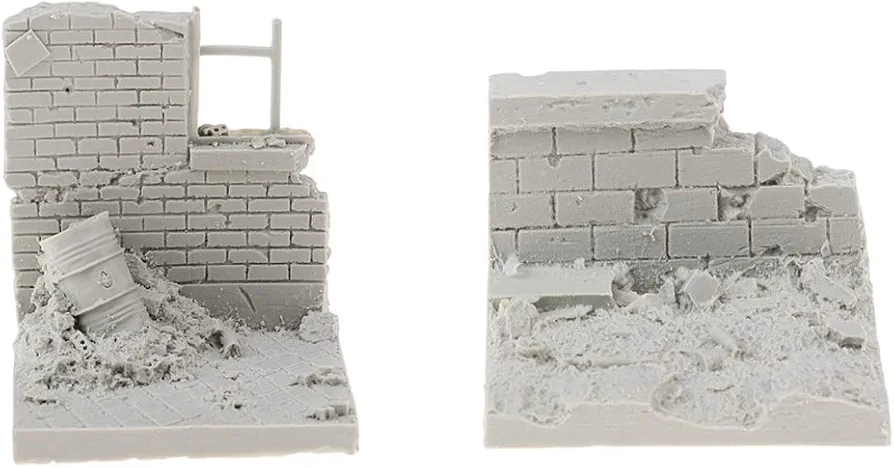 Luzhengyang 1/35 Resin Model War Scene Kit Unpainted DIY Miniature City Ruins Battlefield | Sand Table Art Craft Landscape Display Base - 2 Piece Set