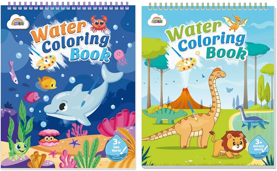 ZMLM Paint with Water Coloring Books for Toddlers - Mess Free Painting Activity for Kids - Arts & Crafts Gift Toy for Boy Girl Ages 4 5 6 7 8 - Birthday Christmas,Dinosaurs&Sea