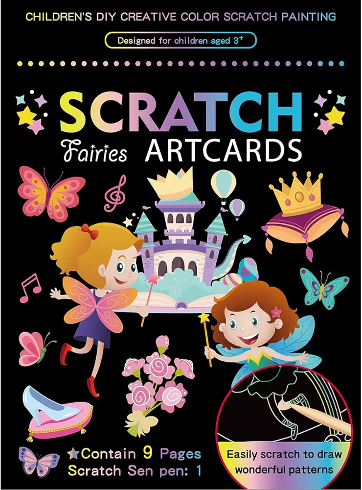 Zbeiru Rainbow Scratch Paper for Kids,Magic Scratch Paper Art Scratch Coloring Book Kids’ Paper Craft Kits Supplies with Scratch Pen for Birthday Halloween Christmas Party Games (5. Fairies)
