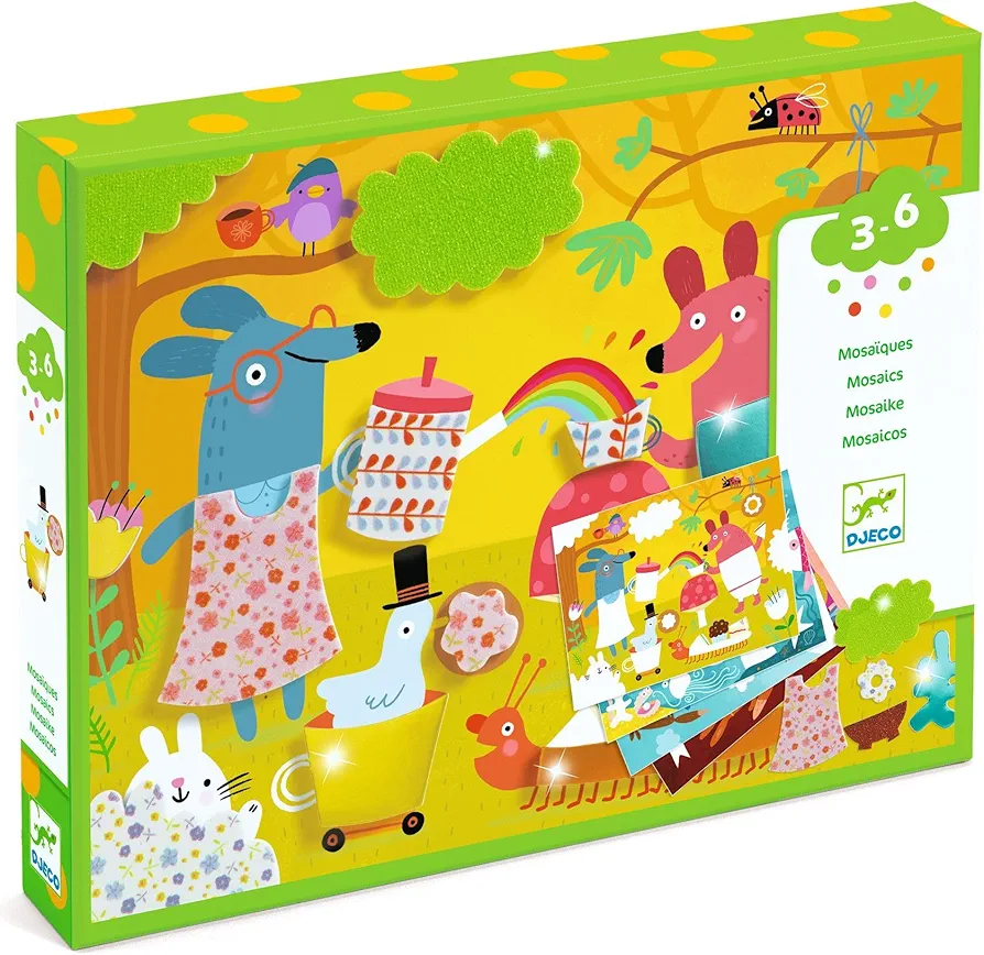 DJECO Fun Foam Sticker Mosaic Craft Kit - Create Your Own Playful Animal Pictures for School or Gifts - Fun & Creative for Family & Friends, Educational Mosaic Art Craft Kit for Kids 3+ - Multi