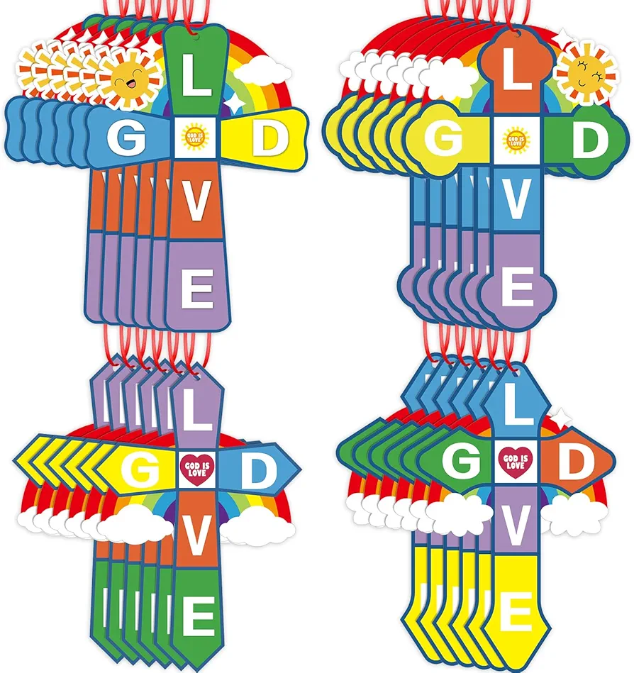 Saypacck 24 Sets Religious Crafts for Kids Sunday School Crafts God Is Love Kits Bible Cross DIY Christian Craft for Kids Fun Home Activities