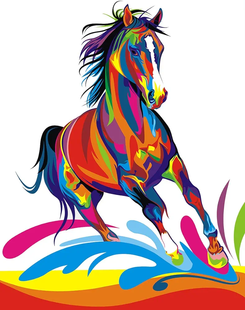 ifymei Paint by Numbers for Kids and Adults Beginner, DIY Gift Canvas Painting Kits for Boys and Girls, 16x20 Inch Colorful Horse [Without Frame]