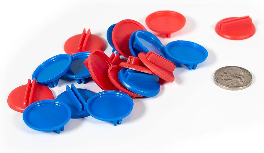 Plastic Card Stand (Red & Blue) to Hold up Playing Cards or Cardboard Marker Cut-outs: Set of 20 Red & Blue Color Round Board Game Playing Pieces (School Classroom Supplies, Arts & Crafts Projects)