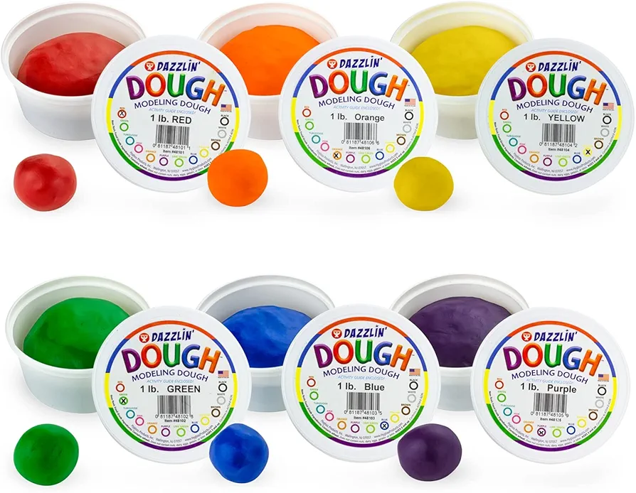 Hygloss Products Play Dough, Safe & Non-Toxic Modelling Dough for Arts & Crafts, Learn & Play, Unscented, 1lb. of 6 Colors, 6 lb. Total