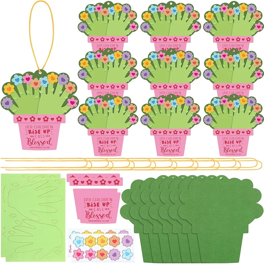 24 Set Mother's Day Crafts for Kids Felt Flower Pot Crafts Religious Happy Mothers Day Gifts for Toddlers Classroom Handprint DIY Bible Proverbs Crafts for Mom School Activity Project