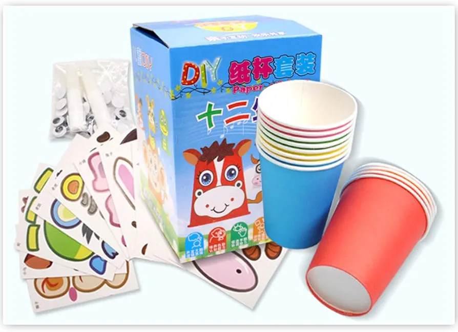 The 12 Chinese Zodiac Signs Paper Cup Set- Paper Pot Craft Kit 12 Pack-Animal Themed Party-Boys, Girls Crafts
