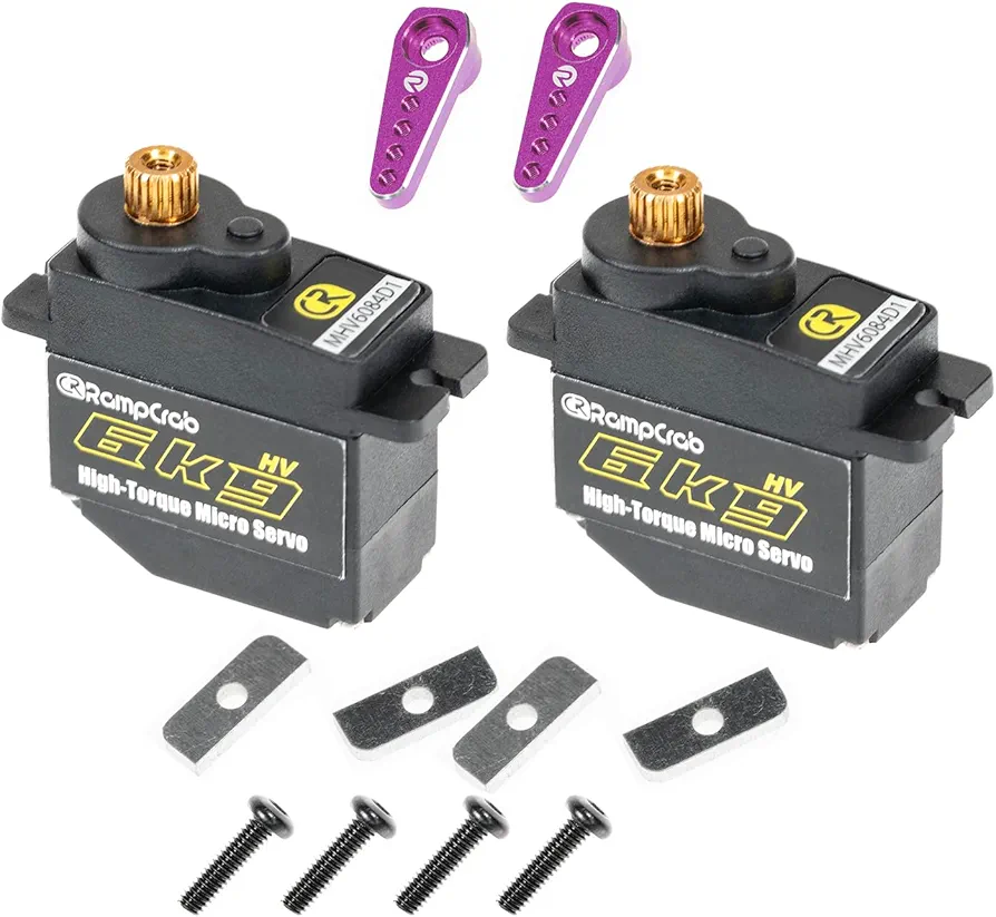 RampCrab 6kg Steering Servo with Servo Horn for SCX24 AX24, 2 Sets, RC Car Model Parts, Upgrade Parts for Axial AX24 SCX24 1/24 RC Crawler (Purple Horn)