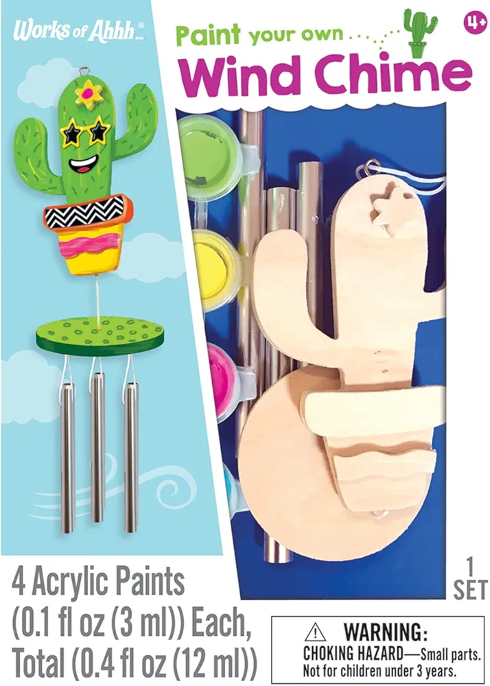 MasterPieces Works of Ahhh Mini Craft Set - Cactus Wind Chime Build & Paint Family Craft Set