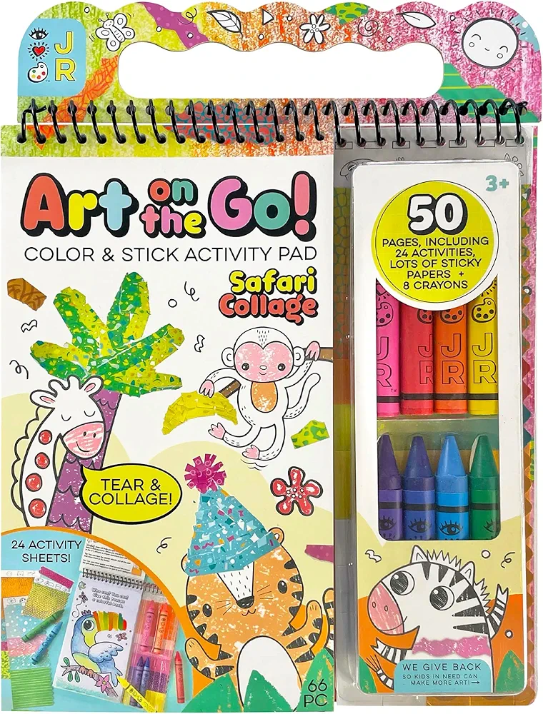 Bright Stripes Travel Coloring Kit for Kids: Art On the Go Coloring Books and Crayons, Sticker Activity Book - Mess-Free Collage Fun for Ages 3+ (Art On The Go Collage Fun Jungle)