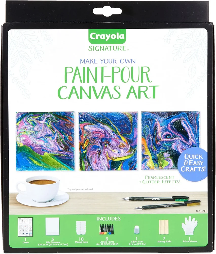 Crayola Paint Pour Canvas, Art Painting Kit, Marbleizing Mini Canvas, Gift, 29 Piece (Pack of 1)