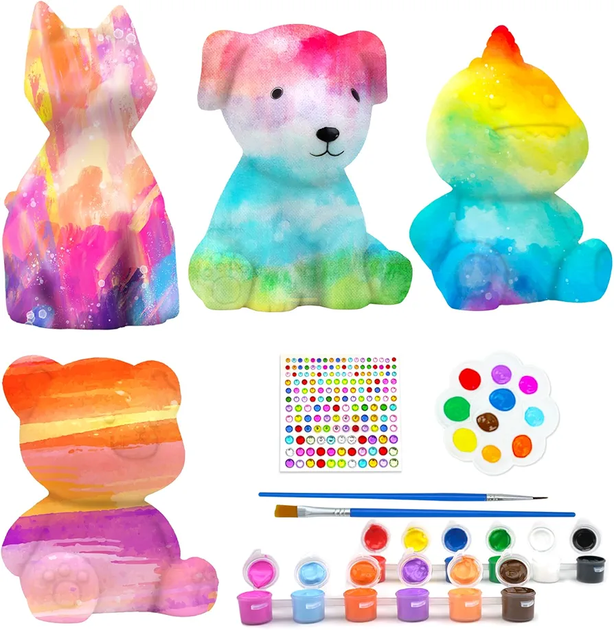 HAPMARS Paint Your Own Animal Lamp Kit 4pcs, Cat Dog DIY Geometric Art Craft Painting Kits for Girls Boys Age 4 5 6 7 8 9 10 11 12+, Small Beer Dinosaur Art Creative Gifts for Birthday, Christmas