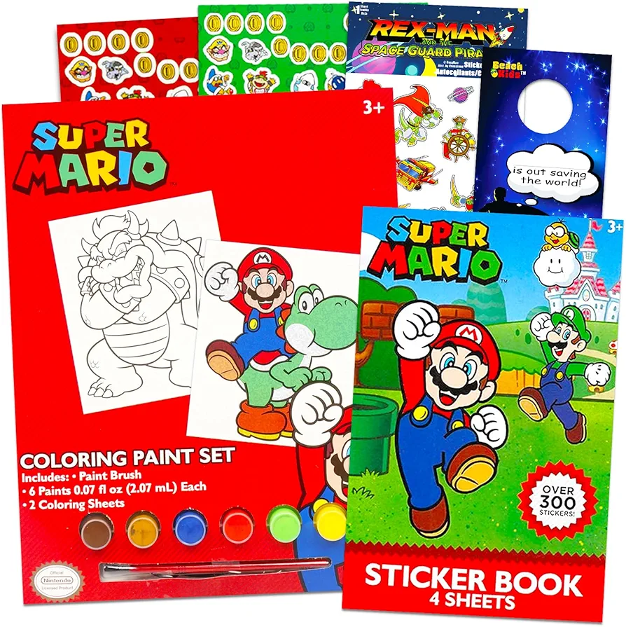 Nintendo Mario Paint Posters Set - 4 Pc Bundle with Super Mario Painting Activity Book, 600+ Stickers, and More | Super Mario Coloring and Activities for Toddlers, Kids