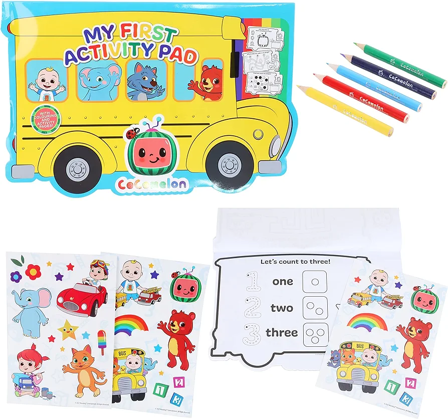 Toyland® Cocomelon Activity Set - A4 Activity Pad, Pencils & 2 Sticker Sheets - Arts & Craft Toys - Travel Toys