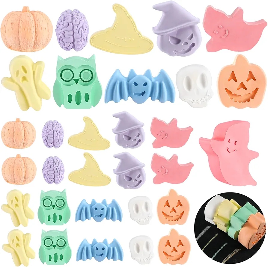 30 Pcs Halloween Sidewalk Chalk Set for Kids Trick or Treat Candy Pumpkin Chalk Washable Colored Halloween Party Favors Gifts for Outdoor Chalkboard Art 10 Styles