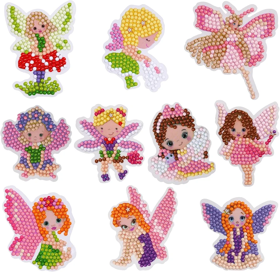 AUAUY 5D Diamond Art Stickers Kits, 10PCS Magical Fairy Diamond Art Painting Easy to DIY Creative Diamond Mosaic Sticker Craft by Numbers Kits for Boys Girls Adult Beginners