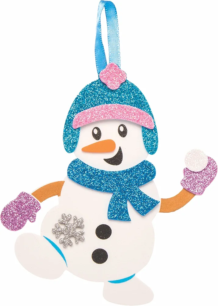 Baker Ross FC118 Snowman Decoration Craft Kits - Pack of 8, Decorations for Children to Make and Display, Creative Activities for Kids, Ideal Christmas Arts and Crafts Project