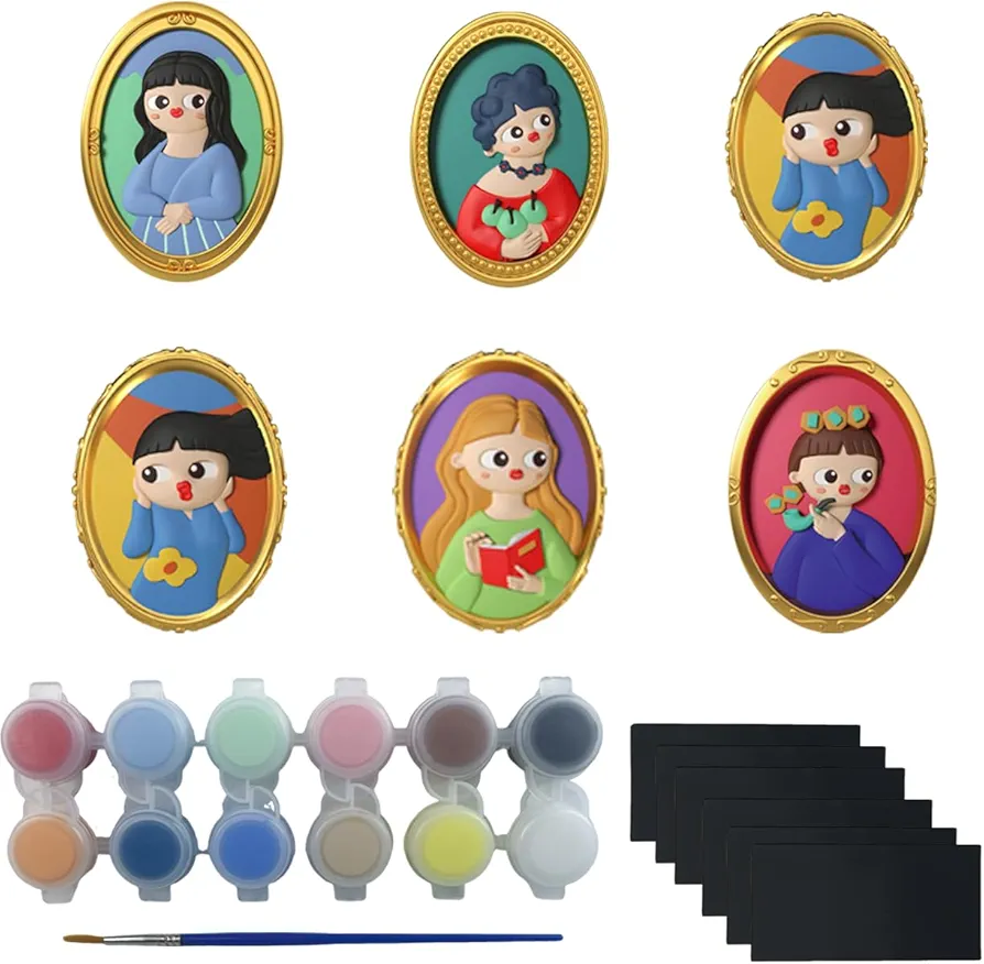 Chccrwhirl World Masterpiece Plaster Coloring Refrigerator Magnets - DIY Painting Kit for Kids, 27 PCS Arts and Crafts Set with Ceramics to Paint Creative Activity Toy Gift for Boys & Girls