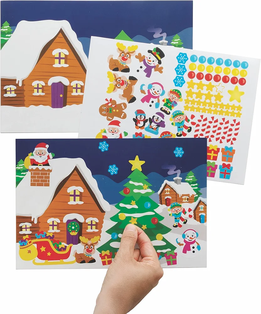 Baker Ross FC180 Christmas Sticker Scene Kits - Pack of 5, Kids Stickers, Make Your Own Christmas Cards, Ideal for Festive Arts and Crafts Projects