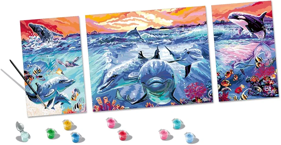 Ravensburger CreArt Dolphins at Sunset Paint by Numbers Kit for Adults - 23577 - Painting Arts and Crafts for Ages 14 and Up