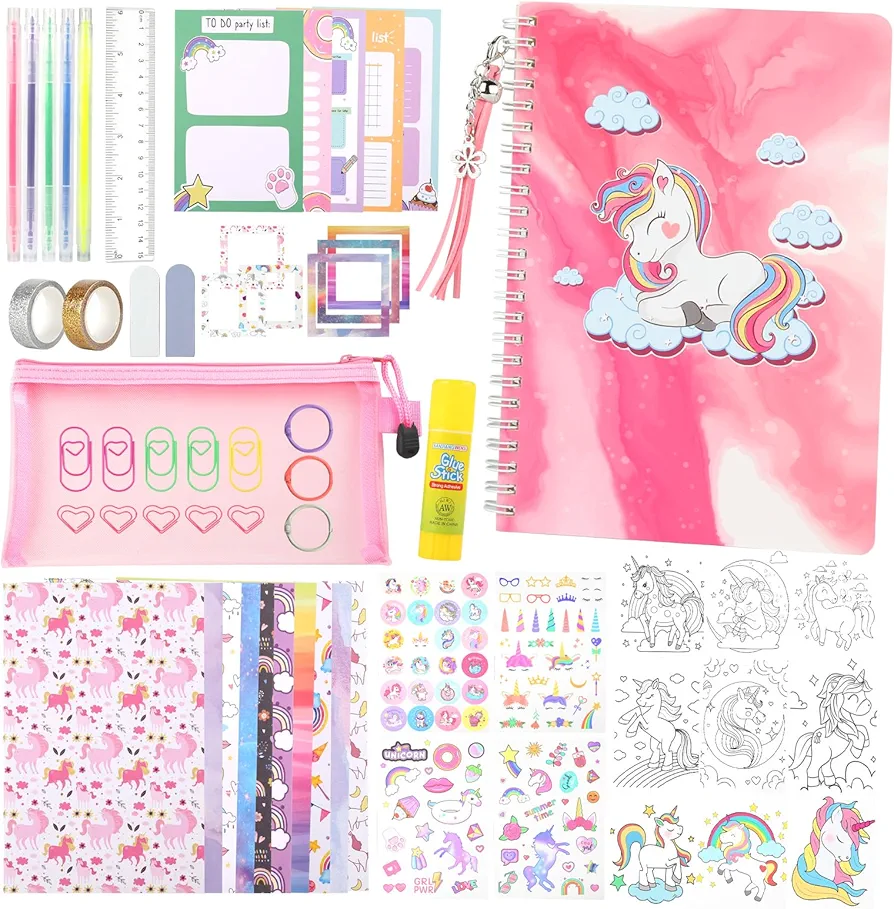 MeCids DIY Journal Set for Girls Birthday Gift for Age 8-14, Personalized Diary Supplies Kit for Tweens Teens Scrapbook & Arts Craft Kit Back to School Gift