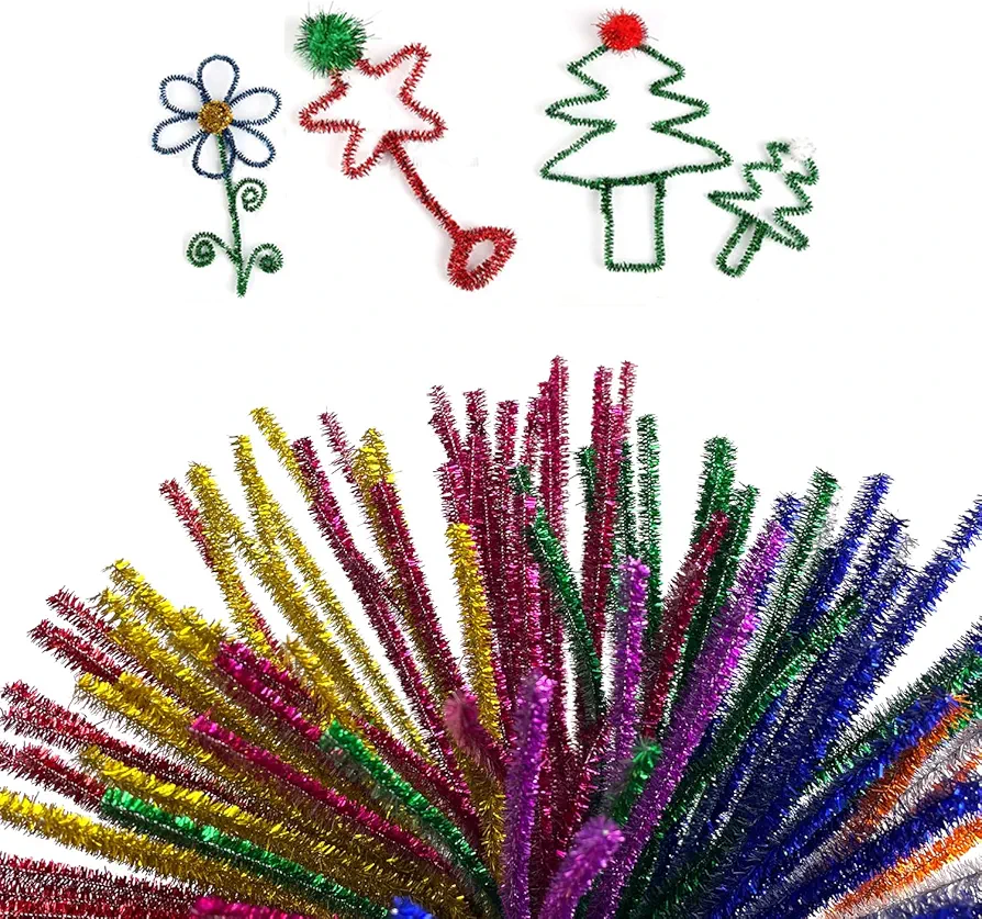200pcs Glitter Pipe Cleaners, Glitter Chenille Stems, Pipe Cleaners for Crafts, Pipe Cleaner Crafts, Art and Craft Supplies, Christmas Pipe Cleaners. (Multi Color)
