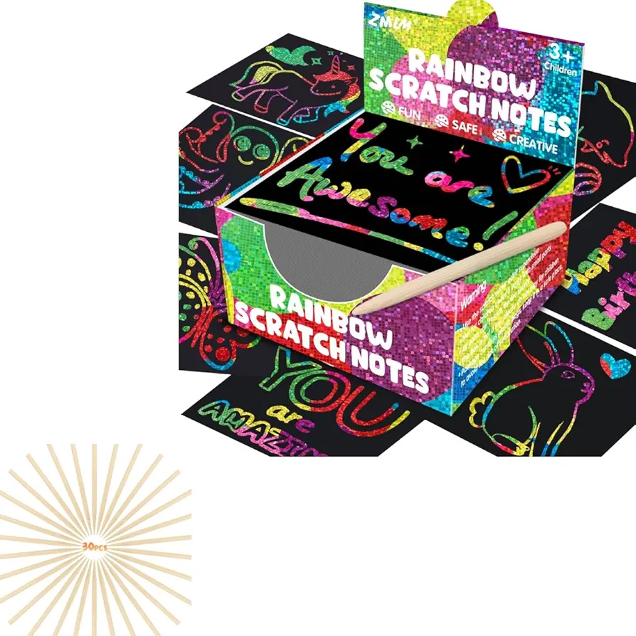 ZMLM Christmas Stocking Stuffers Gift for Kids - 165 Holographic Rainbow Scratch Paper Art Mini Notes Cards Bulk Party Favor Art Craft Supplies Toy for Girls Boys Birthday Christmas Halloween Box Gift
