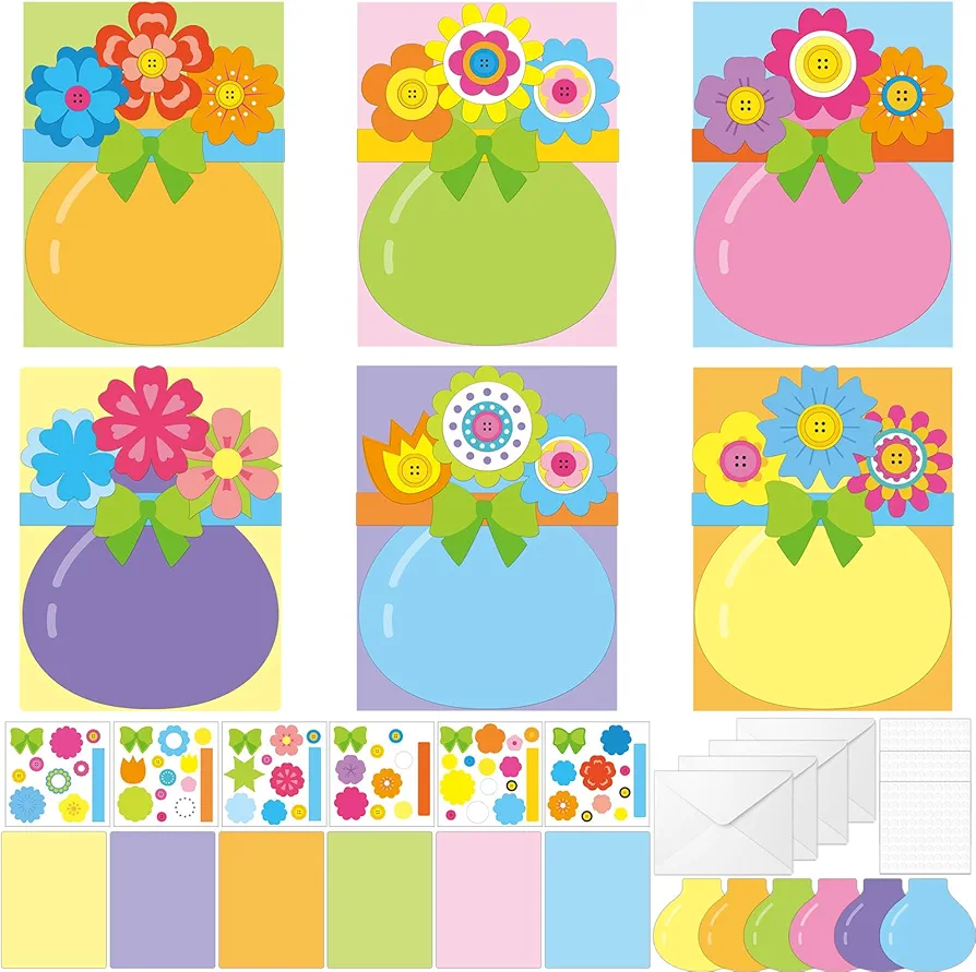 Lonfliness 36 Packs Mother’s Day Greeting Card Making Kit for Kids DIY Mother's Day Gifts Flower Pot Craft with Envelope for Mom Home School Classroom Activity Art Project Handmade Gift Craft for Kid