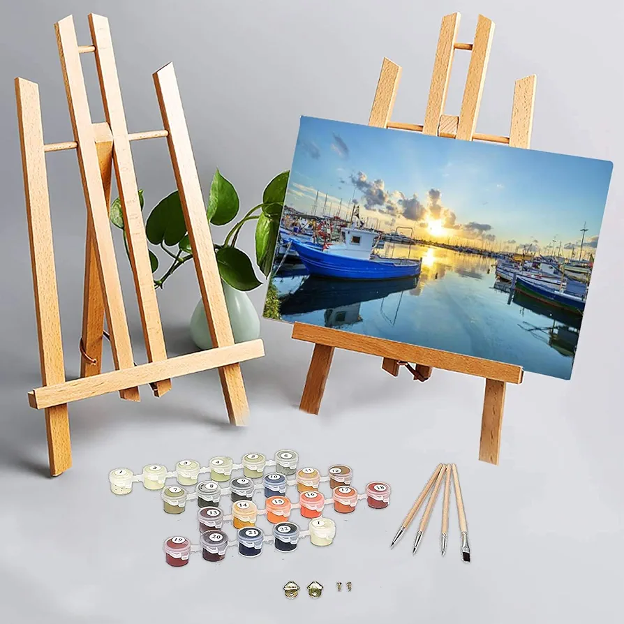 Paint by Number Kits for Adult Beginner Kids, Sunset Over Lake DIY Digital Oil Painting Kit Framed Canvas Kit Wooden Frame Art Wall Decor 16"x20"