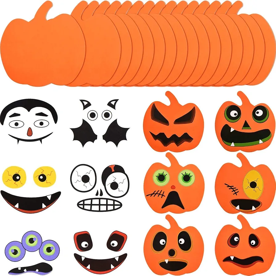 32 PCS Halloween Foam Pumpkin Craft Kit and Pumpkin Stickers for Halloween Kids DIY Craft Party Trick or Treat Party Favors Decorations (Cute Pumpkin)