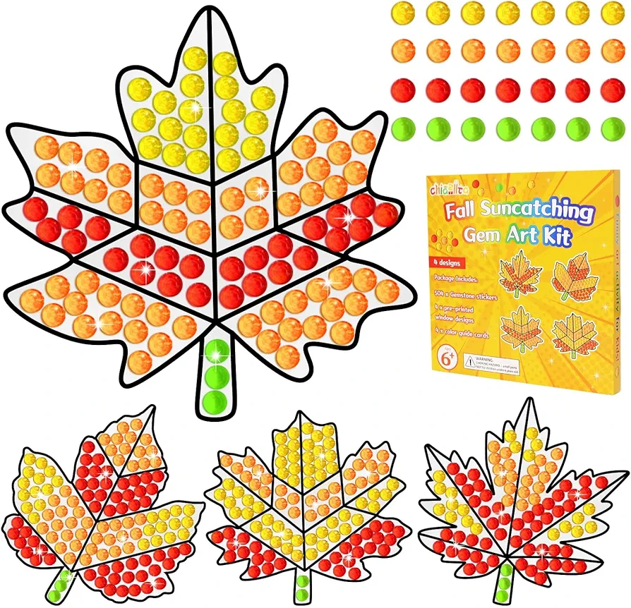 chiazllta Fall Craft Diamond Gem Gemmers Thanksgiving Art Crafts Suncatcher Kits for Kids, DIY Thanksgiving Fall Arts and Crafts Diamond Painting Kits for Girls Boys