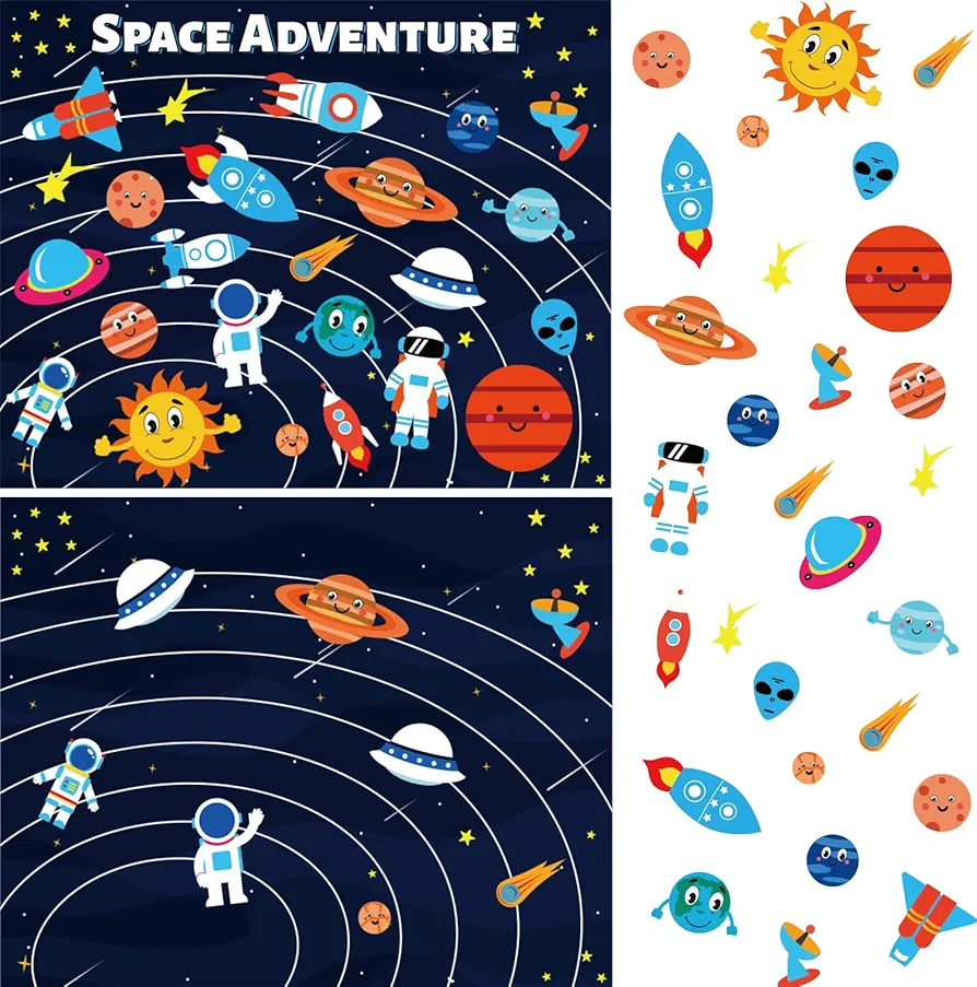 chiazllta 12 Packs Space Stickers for Kids Outer Space Sticker Activity Make A Galaxy Space Scene DIY Solar System Craft Project for Classroom Home Educational and Learning Game