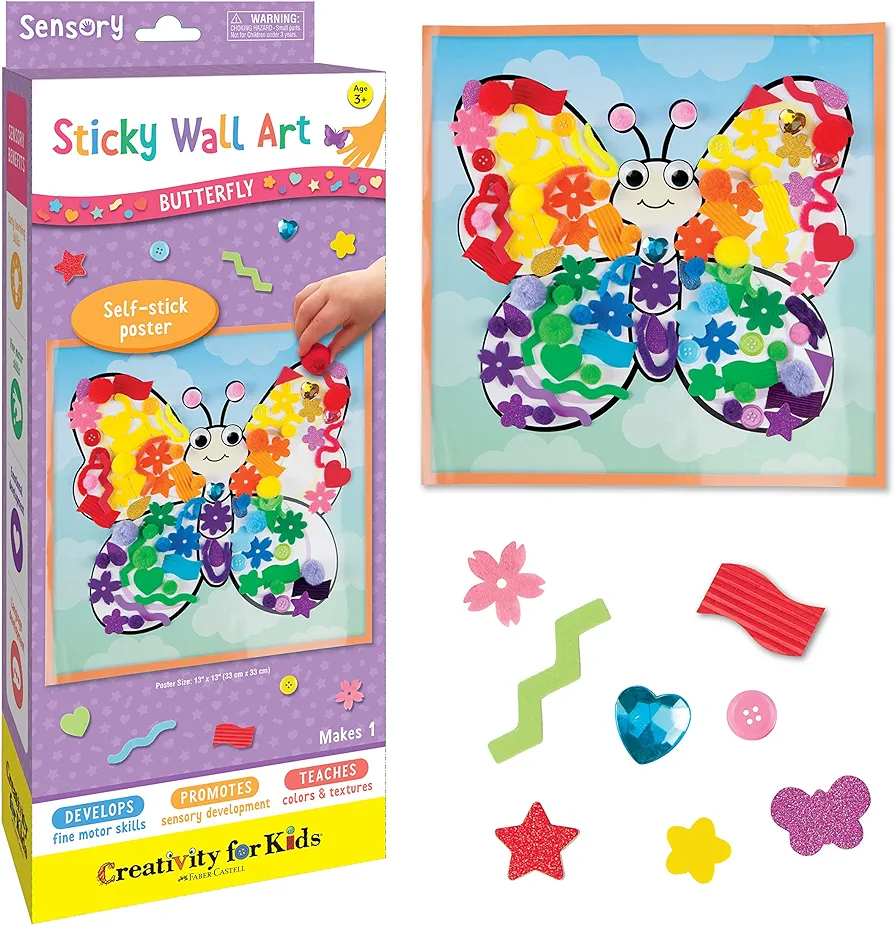 Creativity for Kids Sticky Wall Art: Butterfly - Toddler Sensory Toys, Crafts for Toddlers 3-4+