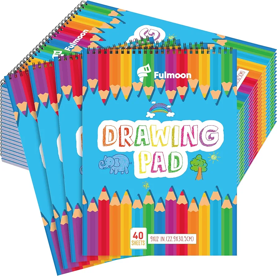 Fulmoon 25 Pack Sketch Pad for Kids Drawing Pad 40 Sheets Sketch Book Bulk Children Drawing Paper Art Supplies for Crayons Charcoal Pencils Watercolor Pencils Colored Pencils(9×12 Inch)