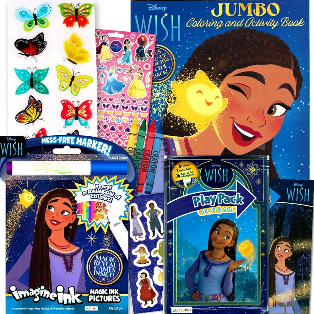 Disney Wish Coloring Book and Sticker Activity Set for Kids - Bundle with Disney Wish Book, Wish Imagine Ink, Wish Play Pack, Stickers, and More