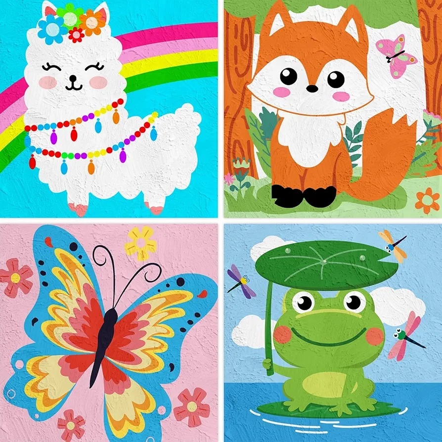 Labeol 4 Paint by Numbers for Kids Ages 8-12 DIY Paint Set for Girls Boys Adults Beginner Crafts for Girls Ages 4-8 Acrylic Oil Painting by Number Kits Perfect for Gift Decor 8"x8" (Animal)