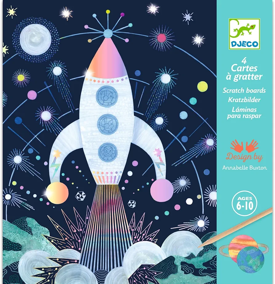 DJECO Cosmic Mission Metallic Scratch Card Activity Set