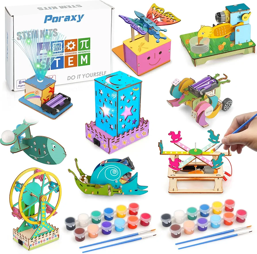 9 in 1 STEM Kits for Kids 8-10-12, Toys for Ages 8-13, Gifts for 8 9 10 11 12 13 Year Old Boys and Girls, Arts and Crafts, Wooden 3D Puzzles, STEM Projects, Science Educational Building Kits