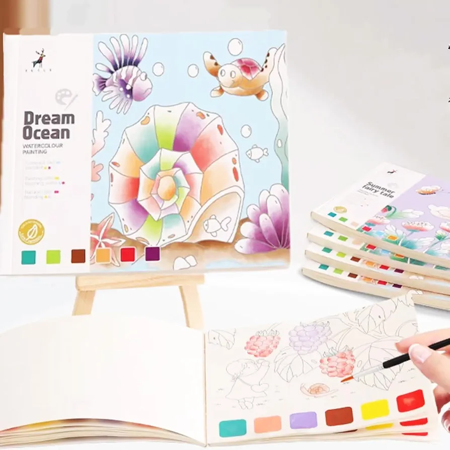 Neioaas Watercolor Coloring Books for Kids, Pocket Watercolor Painting Book for Toddlers Ages 4-8, Arts and Crafts for Girls Boys, Water Colors Paint Kids (Dream Ocean)