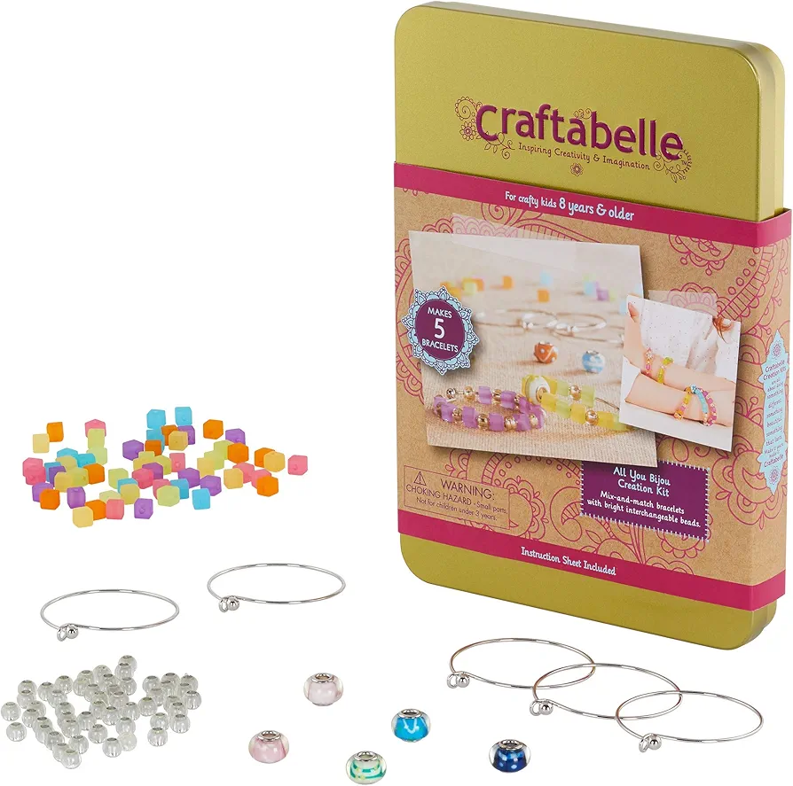 – All You Bijou Creation Kit – Bracelet Making Kit – 120pc Jewelry Set with Glass Beads – DIY Jewelry Kits for Kids Aged 8 Years +
