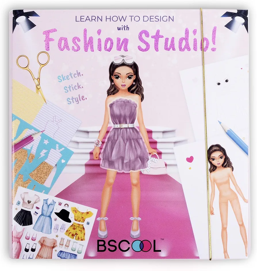 BSCOOL Fashion Studio Drawing, Coloring & Little Designer Creativity Book for Kids 4 and Up with Stickers, Stencils, Textures - Creative Fashion Design Sketchbook for Girls |