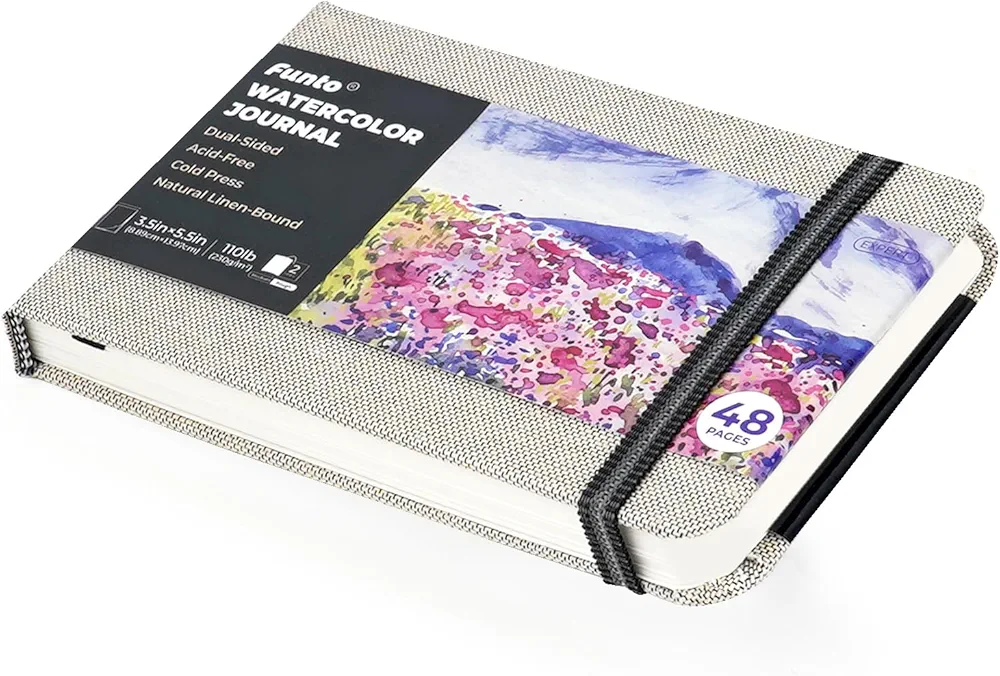 Funto Watercolor Journal, 3.5x5.5", 48 Pages Each, Cold-Pressed, Inner Pocket, 110 lb/230 GSM, Art Supplies for Watercolor Techniques and Mixed Media