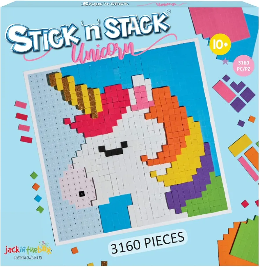 STICK 'N' STACK Mosaic Arts and Crafts for Kids and Adults with 3D Foam Stickers, Unicorn Design, Mess-Free Kids Craft Kit for Striking 3D Art, Makes Unique Unicorn Gifts for Girls and Boys Ages 10+